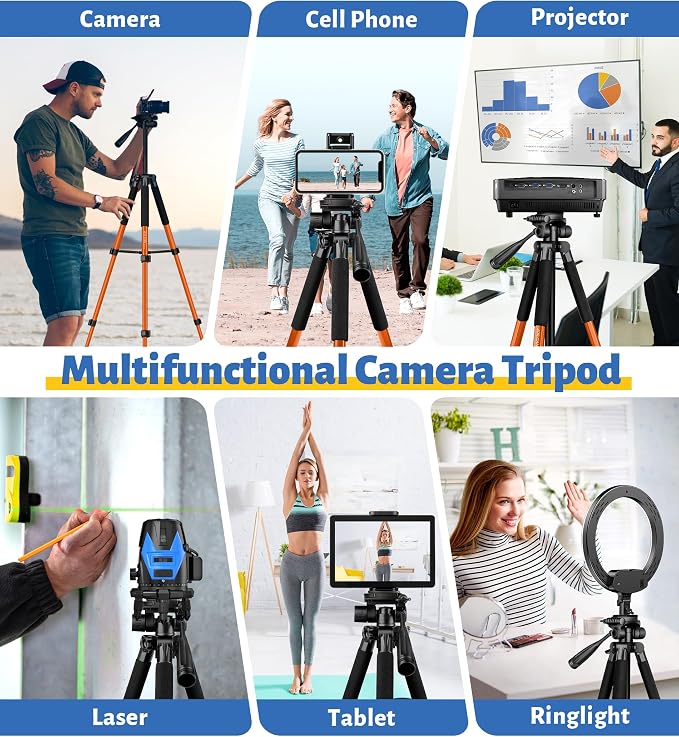 JOILCAN Tripod for Camera, 67" Heavy Duty Camera Tripod, Phone Tripods for Video Recording Photo Vlog, Aluminum Tripods with Holder & Travel Bag for Cameras DSLR iPhone Projector Laser - Image 4