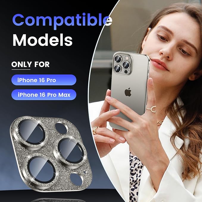 Tensea for iPhone 16 Pro Max/16 Pro/14 Pro Max/14 Pro Camera Lens Protector | Metal Bling Aluminum Alloy Tempered Glass Cover Camera Screen Protector Accessories, Case Friendly - Image 2