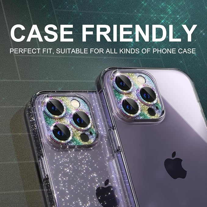 Choiche for iPhone 14 Pro/iPhone 14 Pro Max Camera Lens Protector | Bling Camera Cover with 9H Tempered Glass Lens Screen Protector Metal Ring Decoration Accessories (Glitter-Colorful) - Image 5