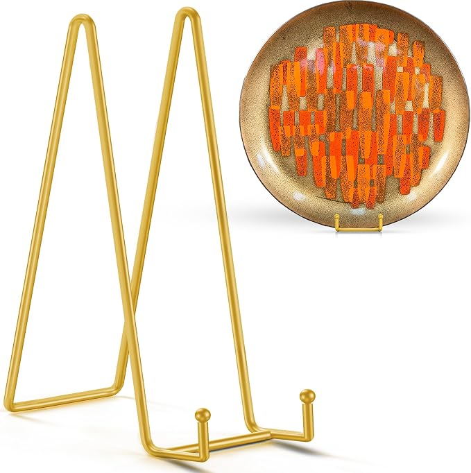 TR-LIFE 16 Inch Gold Metal Plate Stand (2 Pack) - Heavy Duty Display Stand for Extra-Large Plates, Frames, Platters and Art by TR-LIFE