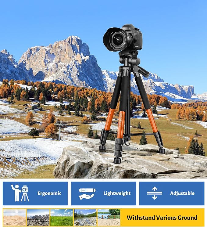 JOILCAN Tripod for Camera, 67" Heavy Duty Camera Tripod, Phone Tripods for Video Recording Photo Vlog, Aluminum Tripods with Holder & Travel Bag for Cameras DSLR iPhone Projector Laser - Image 8