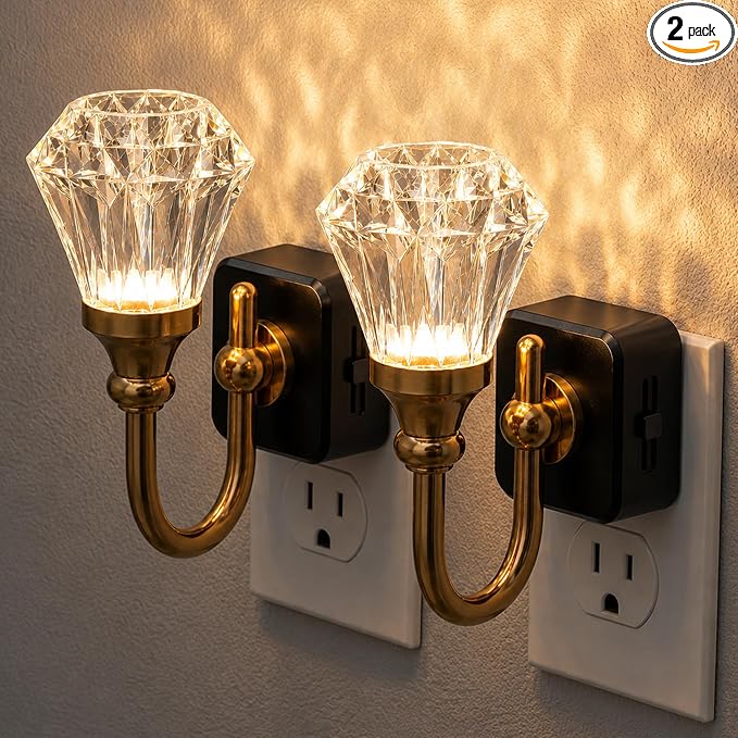 JandCase Night Light, Night Lights Plug into Wall, Crystal LED Nightlight | 0-100 LM Dimmable Nightlights, Dusk to Dawn Sensor, 1W Vintage Rotatable Nite Light for Bathroom Hallway Decor, 2 Pack by JandCase