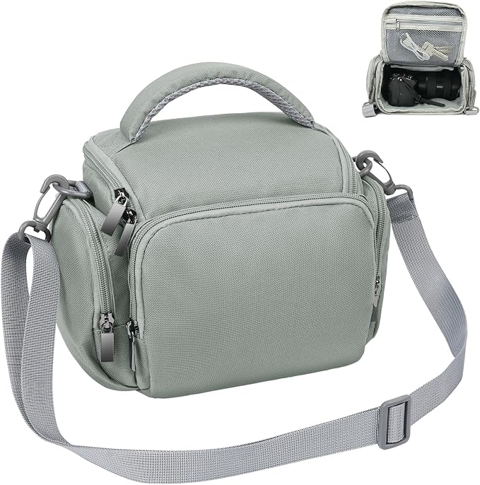 Ainiv DSLR Camera Bag, Large Waterproof Anti-Shock SLR Camera Case, Grey | Adjustable Shoulder Strap Camera Backpack, Portable Crossbody Single Shoulder Backpacks Compatible with Canon, Sony, Nikon by Ainiv