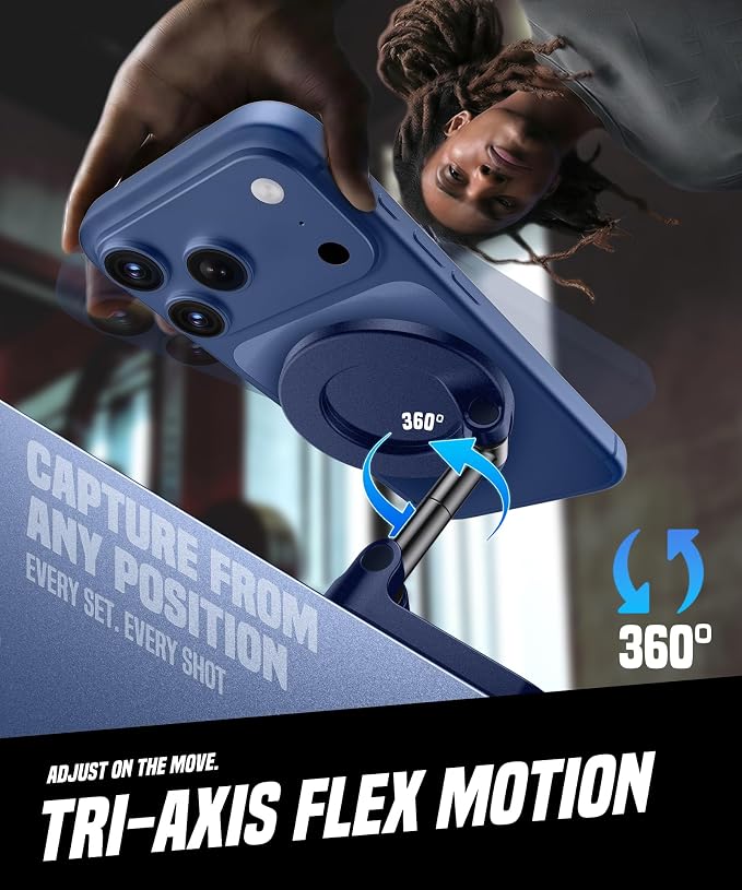All Metal Dual Magnetic Gym Phone Holder for MagSafe, Blue | 360°Adjustable, Fit for iPhone/Android, Tri-Axis Phone Mount,Gym Accessories for Bodybuilder Men Women Workout recording - Image 3