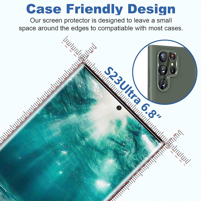 [2+2 Pack] Galaxy S23 Ultra Screen Protector, 9H Tempered Glass, Ultrasonic Fingerprint Support, 3D Curved, HD Clear Scratch Resistant for Samsung Galaxy S23 Ultra 5G Glass Screen Protector - Image 7