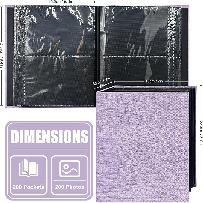Photo Album 4x6 200 Pockets for Wedding Gifts,Linen Hardcover Picture Albums for Family Anniversary Baby Vacation Pictures - Image 2