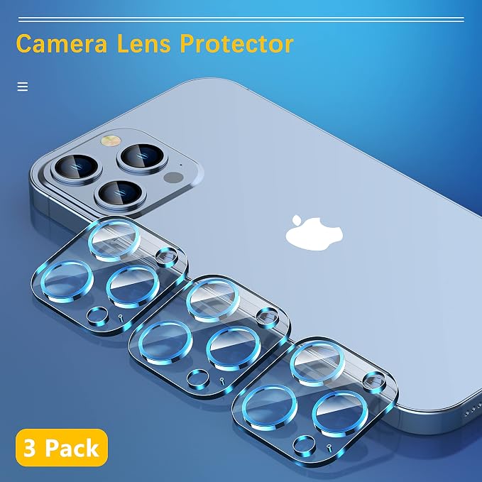 UniqueMe 3 Pack Lens Protector for iPhone 13 Pro/Pro Max 6.1/6.7"-Blue | Tempered Glass, Case Friendly, New version, Scratch-Resistant, Easy Installation, Blue - Image 3