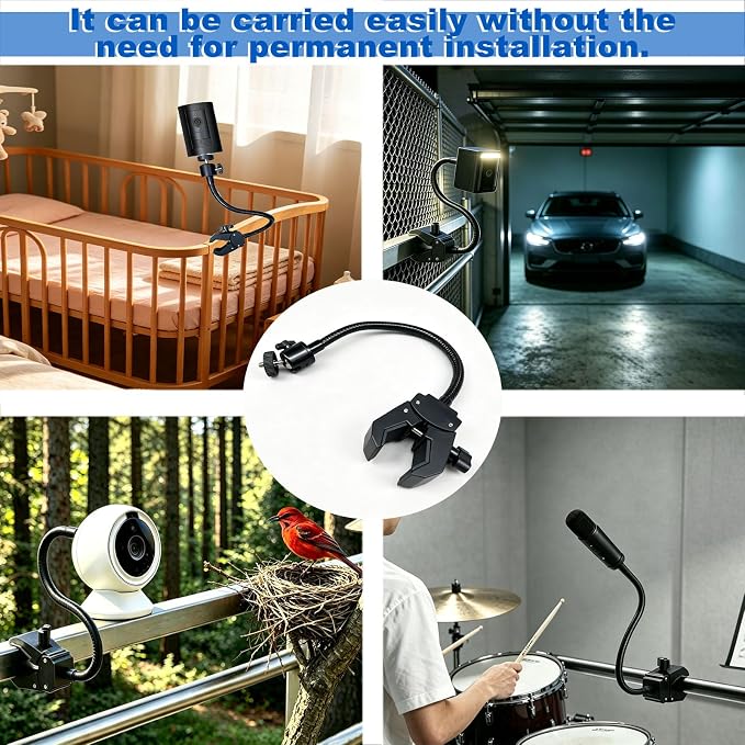 30cm Gooseneck Clamp Camera Mount with 1/4" Screw & 360° Ball Head | Flexible Clip Mount for Handlebar, Desk, Tube, Cross Bar – Compatible with GoPro, Ring, Google Nest, Wyze, Arlo - Image 3