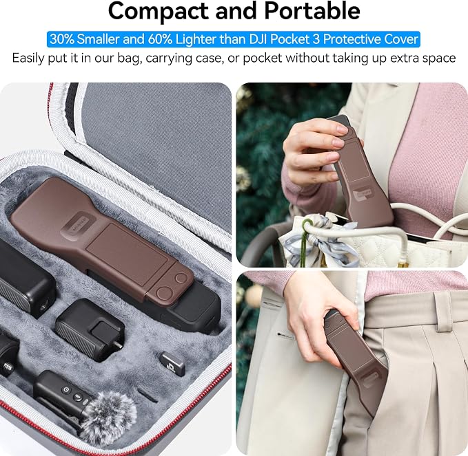 AMAZEAR Gimbal Screen Protective Cover for DJI OSMO Pocket 4/3/Xtra Muse, Pocket4 Accessories Portable Lens Cap Hard Case with Soft Lining for Carry/Protection/Storage, Quick Open/Close, Brown - Image 4