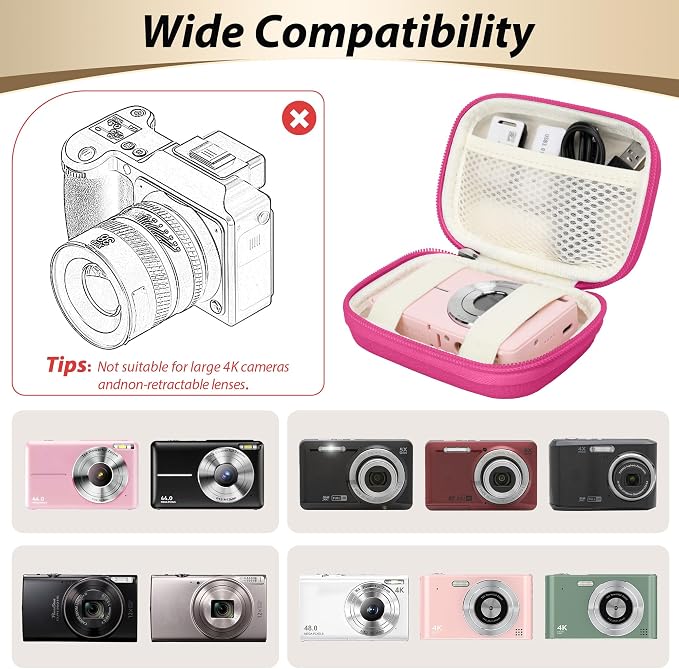 Digital Camera Case for KODAK PIXPRO FZ55/FZ45, Case Only, Rose Pink | Fits CAMKORY DC403 and Canon PowerShot ELPH 360 HS Compact Digital Cameras, Small Hard Shell Camera Pouch with Mesh Pocket - Image 3