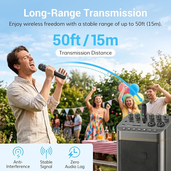 TONOR 2.4G Dual Wireless Microphones, Rechargeable Handheld Mic TW-220 | Cordless Microphones System with Receiver, Karaoke Mics for Singing, Home Party, Birthday, Church, Speech 50ft / 15 m Range - Image 6