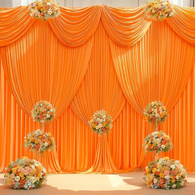Orange Backdrop Curtain 10 Panels-Wrinkle-Free Curtains Polyester Photography Drapes for Baby Shower Birthday Party Photo Background Backdrop Stand- 40 X10FT (Orange) - Image 2