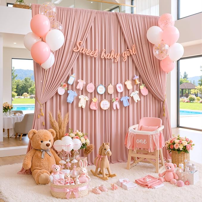 20ftx10ft Wrinkle Free Dusty Pink Backdrop Curtains for Parties, Silky Polyester Photo Backdrop Drapes 4 Panels 5x10ft Back Drop Cloth for Wedding Birthday Baby Shower Photography Background - Image 3