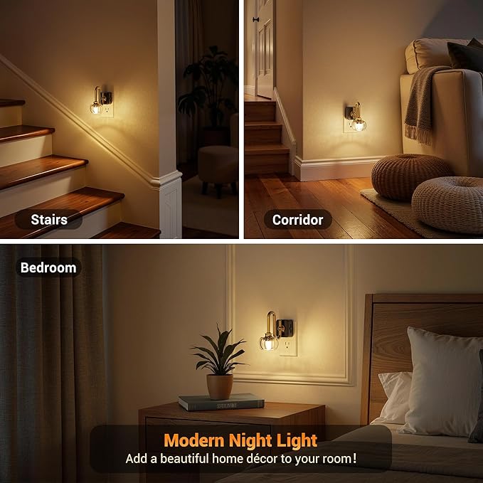 JandCase Night Light, Night Lights Plug into Wall, Glass LED Nightlight | 0-100LM Dimmable Flower Nightlights, Dusk to Dawn Sensor, 1W Vintage Pumpkin Nite Light for Bathroom Hallway Decor, 1 Pack - Image 5