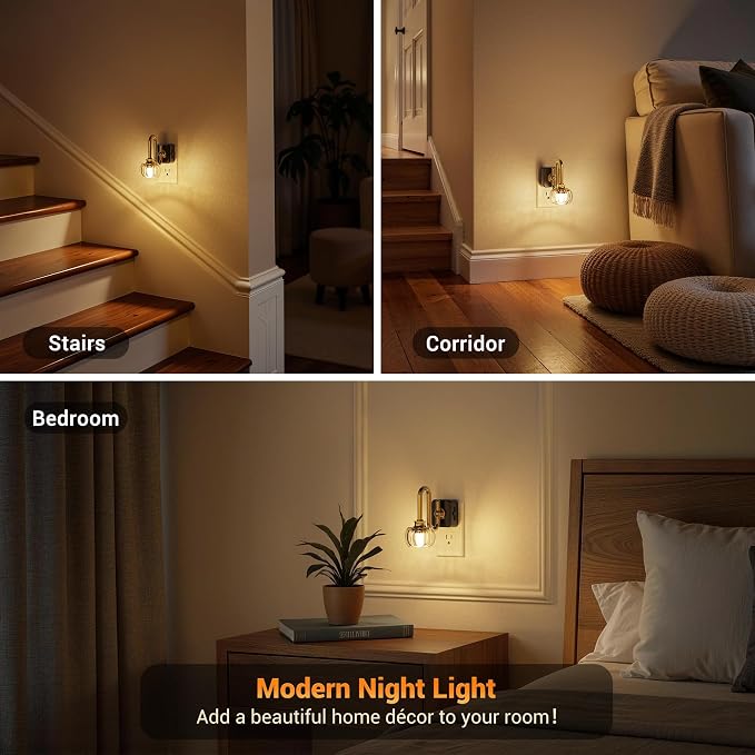 JandCase Night Light, Night Lights Plug into Wall, Glass LED Nightlight | 0-100 LM Dimmable Flower Nightlights, Dusk to Dawn Sensor, 1W Vintage Pumpkin Nite Light for Bathroom Hallway Decor, 2 Pack - Image 5