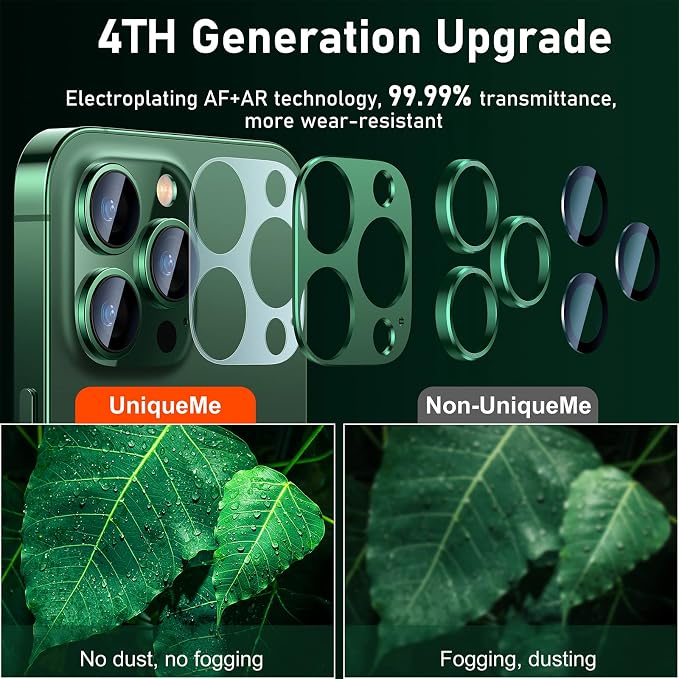 UniqueMe for iPhone 13 Pro/13 Pro Max Camera Lens Protector-Alpine Green | Strong Drop Protection, Not Easy to Fall-off, Metal Ring, Tempered Glass, Rear Camera Screen Cover - Image 2