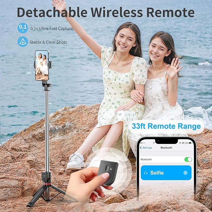 Selfie Stick for iPhone, 360°Rotating Tripod for Phone with Detachable Remote, Portable Phone Tripod Stand for Video Recording, Compact & Lightweight - Image 4