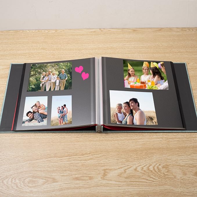 Large Photo Album Self Adhesive 4x6 8x10 10x12 13"x12.6" Scrapbook Album 12.6"x11" Inch 60 Black Sticky Pages Linen Cover Magnetic Photo Album with A Metallic Pen and DIY Stickers(Green) - Image 3