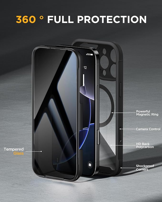 miracase Privacy for iPhone 16 Pro Max Case, 25° Anti-Spy, Black | Built-in Privacy Screen Protector, Compatible with MagSafe, Full Camera Protection, 360° Full Body Shockproof Phone Case 6.9" - Image 3