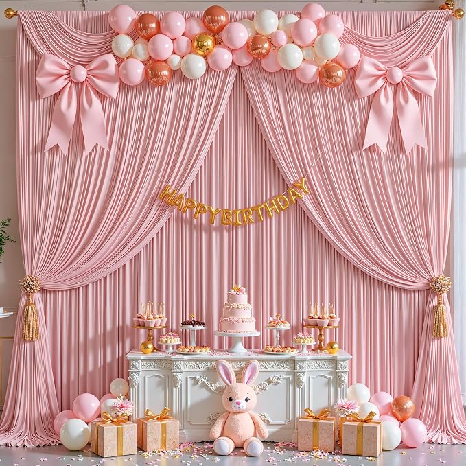 Rose Backdrop Curtains-Wrinkle-Free Polyester Photography Drapes Party Curtain Background for Baby Shower Wedding Decorations- 8 X10FT - Image 2