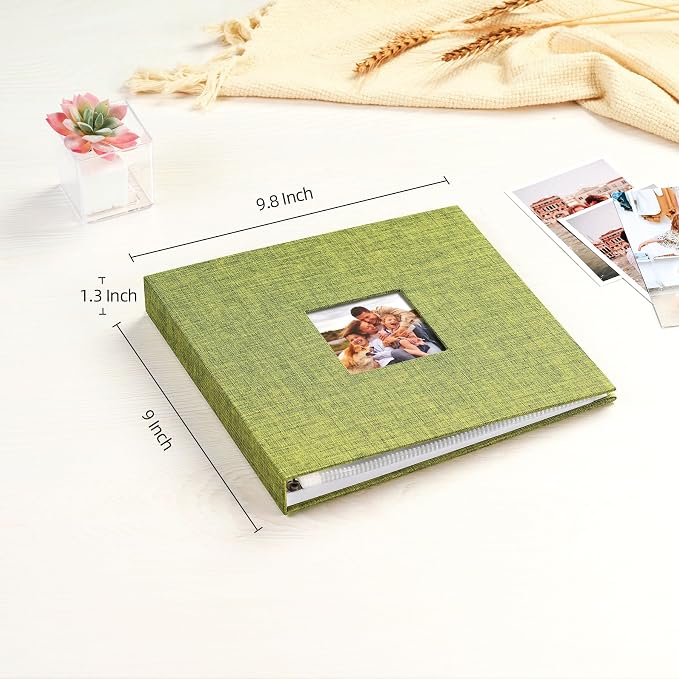 Mublalbum 8x8 Inch 3 Ring DIY Scrapbook Photo Album 40 Pages, Green | 3 Ring Binder Scrapbook, Linen Cover, 20 Plastic Sleeves 40 Pages, Memory Book for Wedding, Baby, Family, DIY Projects - Image 2