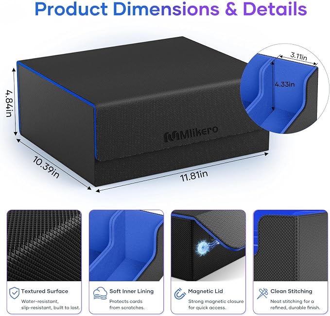 Mlikero Card Deck Case for Trading Cards 1800+, Trading Card Storage Box Fits Toploader and Magnetic Card Holder, Leather Magnetic Closure Deck Box Fit for MTG, TCG (Blue) - Image 6