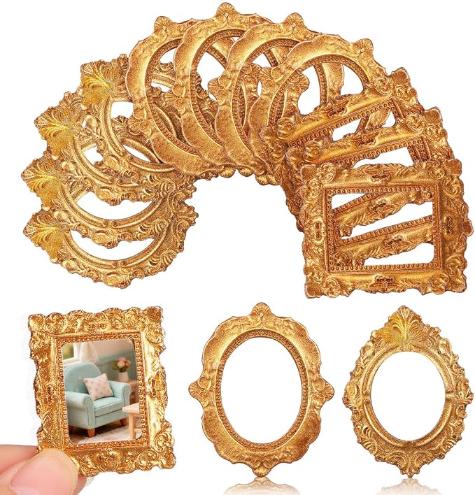 15pcs Mini Vintage Resin Picture Frame Antique Tiny Oval Rectangle Baroque Display Photography DIY Small Photo Frame for Home Decoration Miniature Landscape DIY Crafts (Gold) (Pack of 3) - Image 6