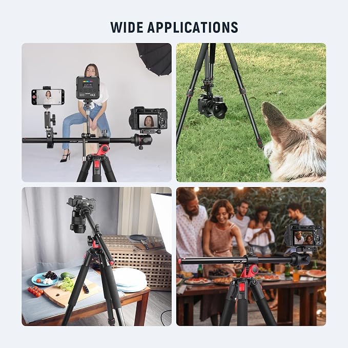 NEEWER 79 inch Camera Tripod Monopod with Center Column and Ball Head Aluminum, Arca Type QR Plate, Bag, Horizontal Tripod Overhead Camera Mount for DSLR Camera, Video Camcorder, Max Load: 33lb - Image 8
