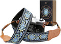 Padwa Lifestyle Camera Strap - 2" Wide Double Layer Cowhide Head Camera Straps for Photographers, Universal Neck & Shoulder Cotton Padded Vintage Strap for All DSLR Cameras（Blue Embroidery Floral） by PadwaLifestyleCameraStrap
