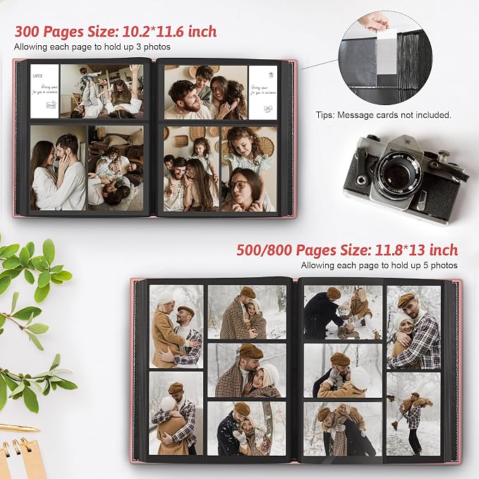 Popotop 4x6 Photo Album Holds 800 Pictures, Vegan Leather Hardcover | 800-Photos Capacity, Clear Slip-In Pockets, Extra-Large Collection Format, Front Photo Window, Gifts for Family Wedding Baby - Image 5