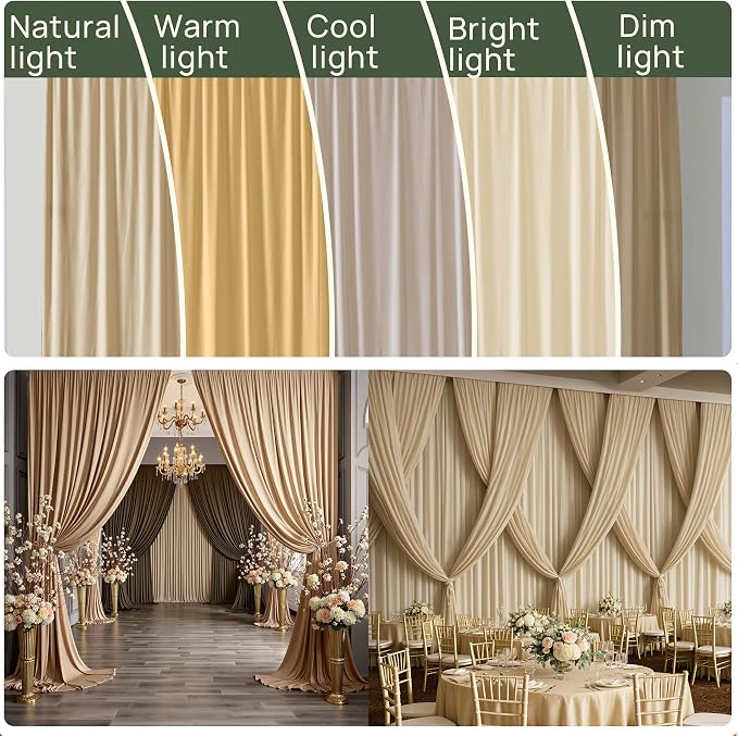10x16 ft Champagne Backdrop Curtains for Weddings, Birthdays and Photos | 2 Panels 5x16 ft, Wrinkle-Free Polyester Drapes, Washable, Ironable, 4 in Rod Pocket for Baby Showers and Graduations - Image 6