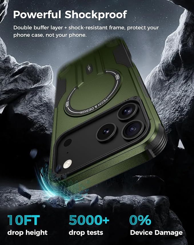 Goton 3 in 1 for iPhone 17 Pro Case with Privacy Screen Protector Green | Glass Camera Lens Protector,Compatible for MagSafe,Invisible Kickstand, Shockproof Phone Cover for iPhone 17Pro - Image 4
