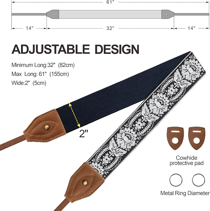 Padwa Lifestyle 2" Wide Classic Crazy Horse Art Cowhide Head Cotton Camera Straps for Photographers - Image 6