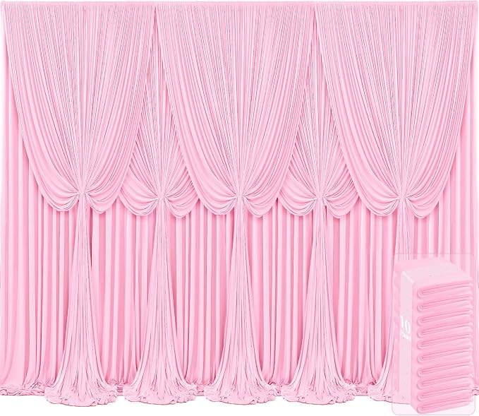 10 Panels Pink Backdrop Curtains for Wedding Party Wrinkle Free Backdrops Curtain Drapes Fabric Decorations Photo Back Drop Cloth for Baby Shower Photography Stage Reception 50ft(W) x 12ft(H) by Tao-GePartyDecorations