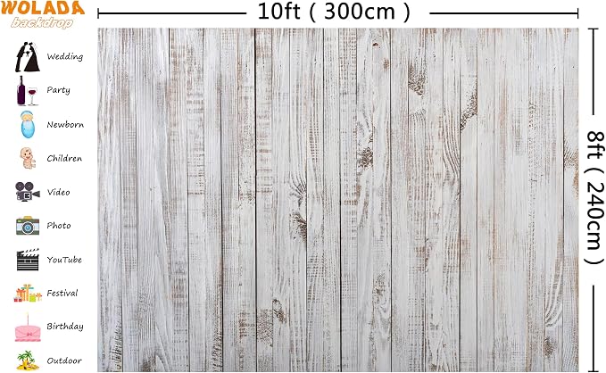 10x8FT Vintage Wood Backdrop Retro Rustic White Gray Wooden Floor Backdrops for Photography Kids Adult Photo Booth Video Shoot Vinyl Studio Prop 11890 - Image 3