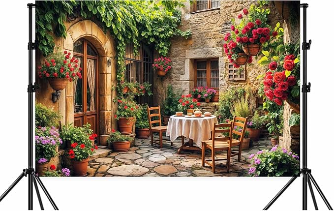 15X10ft Italian Theme Backdrop Italy Town Street Backdrop for Photography, Europe Village Town Landscape Photography Background Garden Tea Party Barnner Photo Studio Props, Color-5 - Image 6