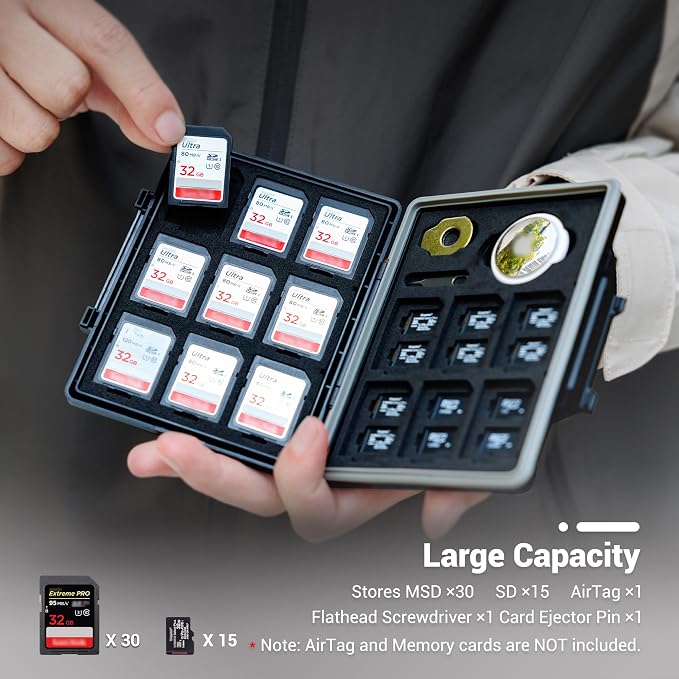 JJC 45 Slots Memory Card Case for 30 Micro SD and 15 SD Cards with AirTag Slot, Water-Resistant Anti-Shock Anti-Dust, Micro SDHC/SDXC TF Card and SD/SDHC/SDXC Holder Organizer Storage - Image 2