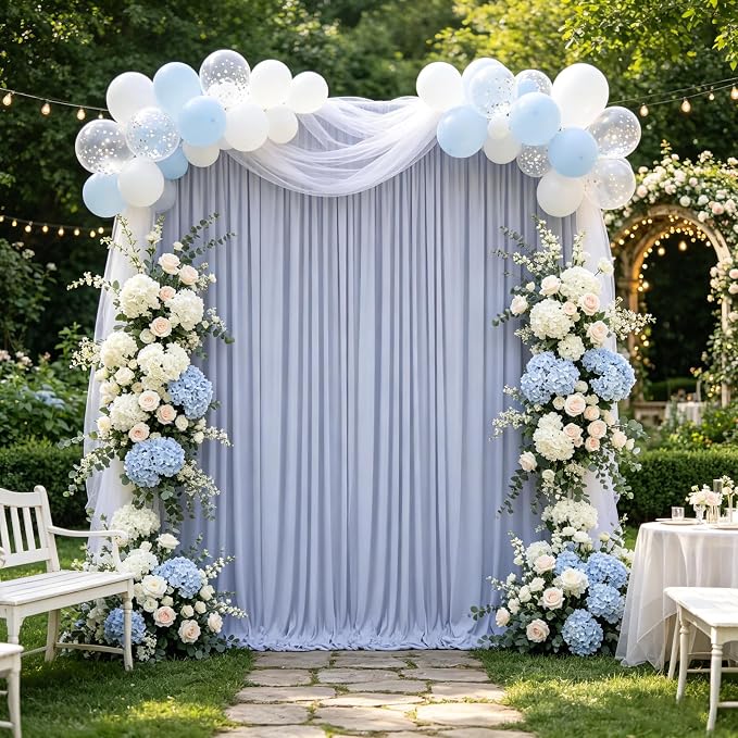 10ft x 10ft Blueish Gray Backdrop Curtains for Parties, Polyester Fabric Backdrop Drapes with Rod Pockets for Weddings, Birthday, Halloween, Photography, Christmas Party Background Curtain, 2 Panels - Image 5