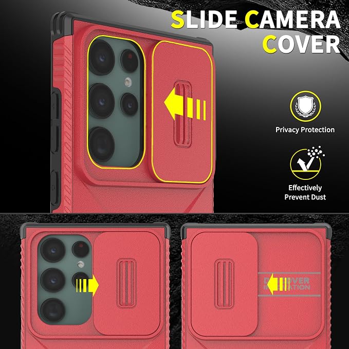 for Galaxy S22 Ultra Case with 1 HD Screen Protector & Slide Camera Cover [Military-Grade] Phone Case Heavy Duty Rugged Shockproof Protective Cover for Samsung Galaxy S22 Ultra(Red) - Image 4