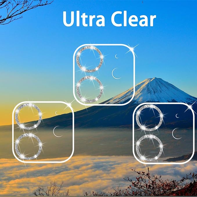 Dengduoduo 3 Pack Tempered Glass Camera Lens Protector for iPhone 12 6.1" Bling Glitter Sparkle, Ultra HD, 9H Hardness, Anti-Scratch, Case Friendly, Easy to Install [No Affect on Night Shots] - Image 4
