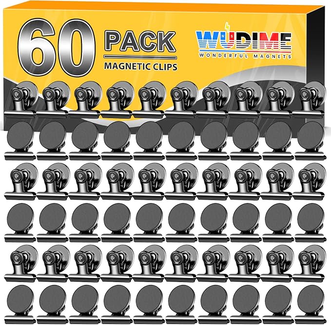 60 Pack Fridge Magnets Refrigerator Magnets, Black Magnetic Clips Whiteboard Magnets, Magnetic Clips Heavy Duty, Clips Magnet for Photo Displays, Home, Office, Classroom by WUDIME