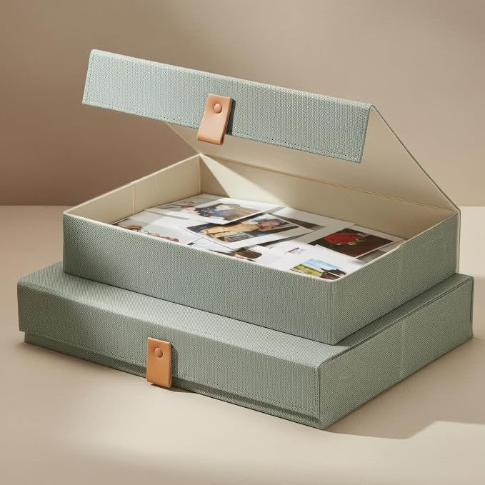 ZICOTO Decorative Photo Storage Boxes with Lids - Set of 2 Linen Organizers | Beautiful Boxes Safely Store Your Pictures, Documents, Scrapbooking Supplies, Keepsakes and Other Memories in Style - Image 9