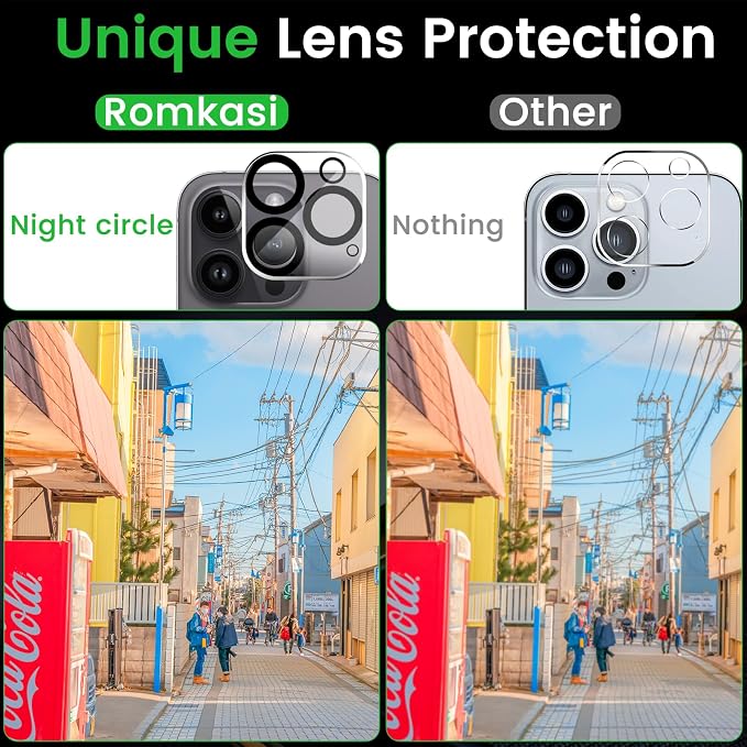 Romkasi 3 Pack Privacy Screen Protector for iPhone 14 Pro 6.1 Inch with 3 Pack Camera Lens Protector, Anti Spy Tempered Glass Film, Anti-Scratch, Touch Sensitive, Case Friendly - Image 6