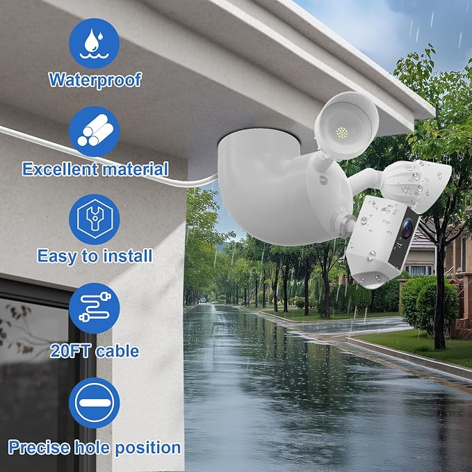 Eave Mount with Power Cable for Ring Floodlight Cam Wired Plus/Pro, Ring Floodlight Cam Pro (2nd Gen) and Blink/Google Nest/Wyze/Roku Floodlight Camera Mounting Bracket with 20ft Charging Cable - Image 3