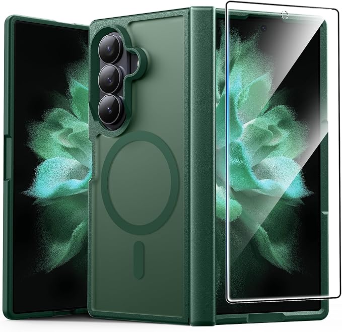 FNTCASE for Samsung Galaxy Z Fold 7 Case, Hinge Protection, Fit for Magsafe | with Screen Protector, Translucent Matte Magnetic Back, 18FT Military Grade Drop Proof, Protective Phone Cover, Green by FNTCASE