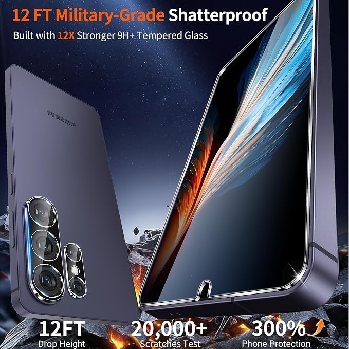letosan 3 Pack for Samsung Galaxy S26 Ultra Screen Protector Tempered Glass + 2 Sets Camera Lens Protector, Military Grade Shatterproof, 9H+ Hardness, Auto Alignment Frame 6.9 Inch - Image 2
