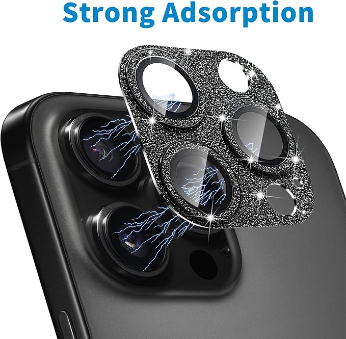 Compatible with iPhone 16 Pro and 16 Pro Max Camera Lens Protector, Bling Sparkle Lens Cover 9H Tempered Glass Anti Scratch Shockproof Full Protective Camera Cover for Women Girls - Image 4