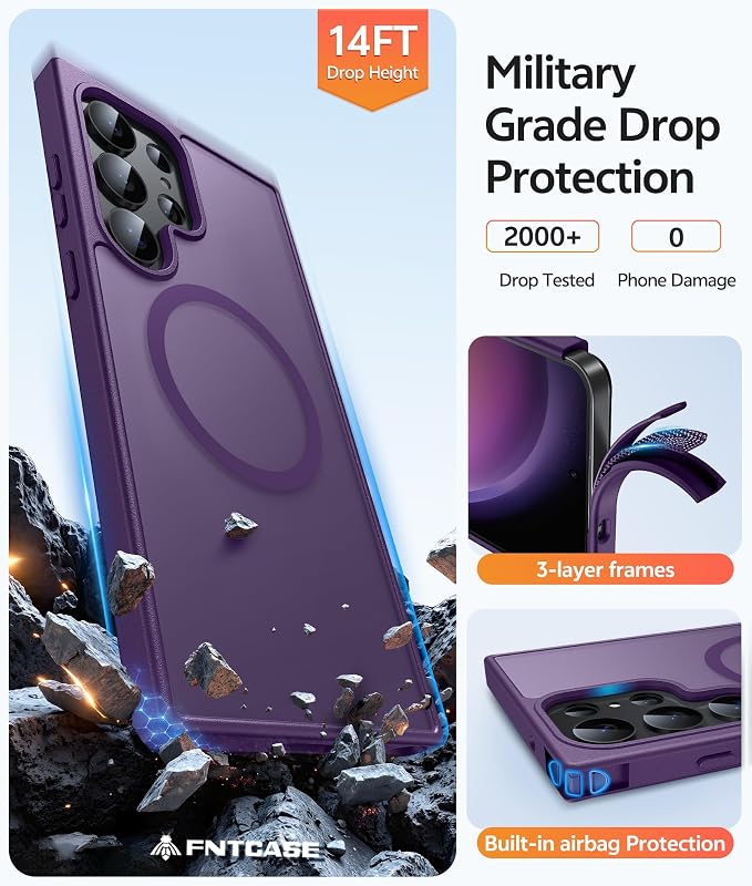 FNTCASE for Samsung Galaxy S23 Ultra Case, Compatible with Magsafe, Purple | Translucent Matte Magnetic Back, 14FT Military Grade Drop Protection, Shockproof Protective Phone Cover - Image 5