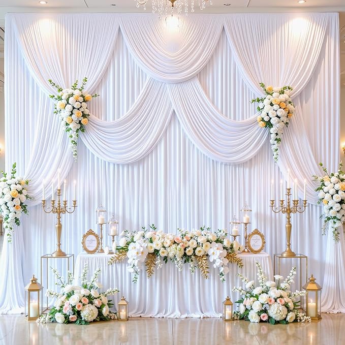6 Panels White Backdrop Curtains for Wedding Party Wrinkle Free Backdrops Curtain Drapes Fabric Decorations Photo Back Drop Cloth for Baby Shower Photography Stage Reception 30ft(W) x 12ft(H) - Image 9