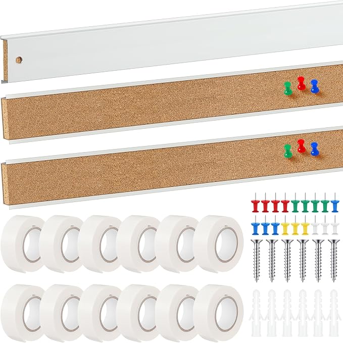 Threehoney 3 Pcs 72'' x 2" Cork Board Strip for Wall - Bulletin Bar Tack Board With Aluminum Trim - Brown Cork Strips for Classroom, Office Walls, Cubicle by Threehoney